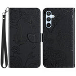 HT03 For Samsung Galaxy A16 5G / A16 4G Phone Case Butterfly Flower Imprint Leather Cover with Strap