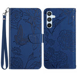 HT03 For Samsung Galaxy A16 5G / A16 4G Phone Case Butterfly Flower Imprint Leather Cover with Strap