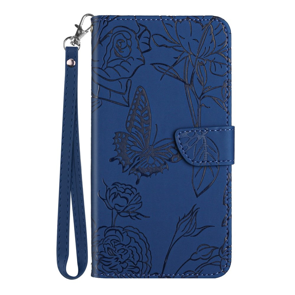 HT03 For Samsung Galaxy A16 5G / A16 4G Phone Case Butterfly Flower Imprint Leather Cover with Strap