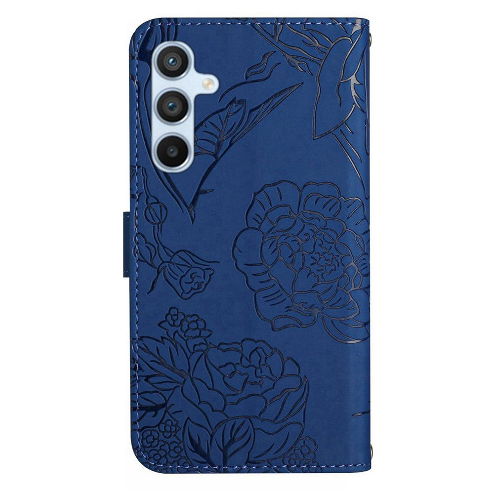 HT03 For Samsung Galaxy A16 5G / A16 4G Phone Case Butterfly Flower Imprint Leather Cover with Strap