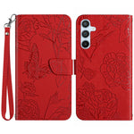 HT03 For Samsung Galaxy A16 5G / A16 4G Phone Case Butterfly Flower Imprint Leather Cover with Strap