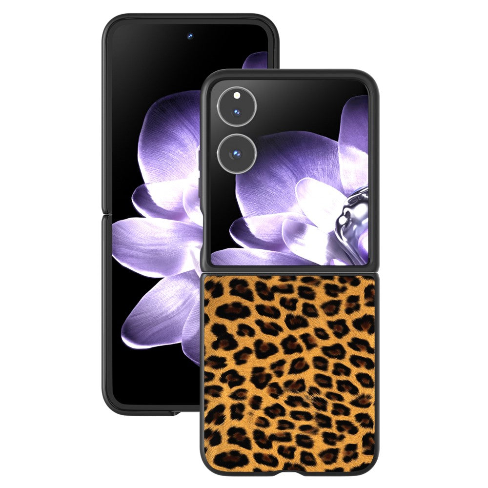 Xiaomi Mix Flip 5G-skal med svart kant, PU+PC, leopardmönster och mobilskal