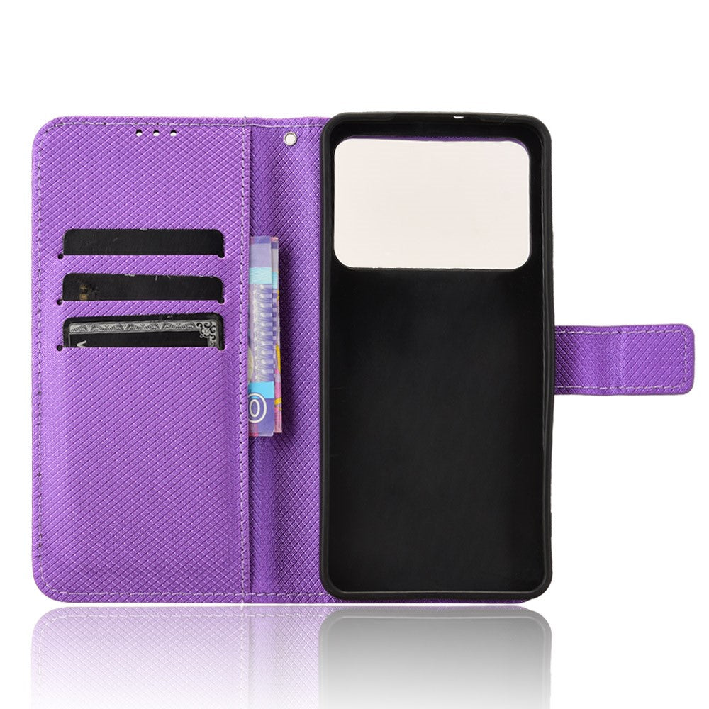 For Xiaomi Redmi K70 Ultra Phone Stand Case Diamond Texture PU Leather Cover Wallet