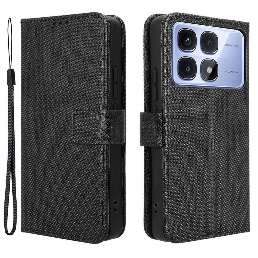 For Xiaomi Redmi K70 Ultra Phone Stand Case Diamond Texture PU Leather Cover Wallet