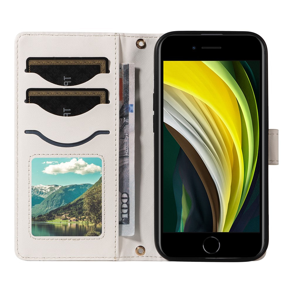 Til iPhone SE (2022) / SE (2020) / iPhone 8 / 7 / 6s / 6 Cover med rhombemønster i læder med remme