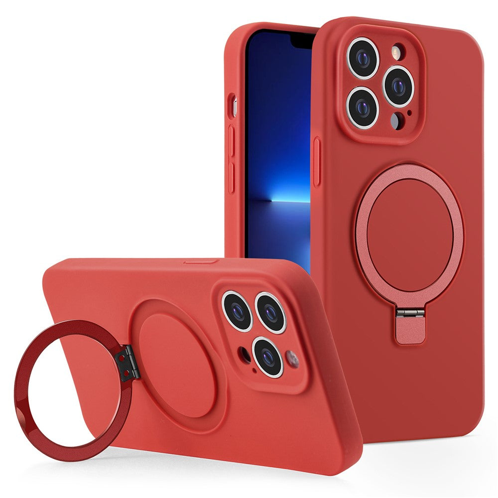 iPhone 13 Pro Max-skal Magnetiskt stativ Flexibelt flytande silikonmobilskal