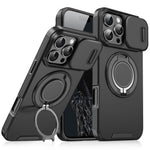 For iPhone 14 Pro Max Magnetic Phone Case Slide Lens Protection Ring Kickstand TPU+PC Cover
