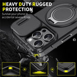 For iPhone 14 Pro Max Magnetic Phone Case Slide Lens Protection Ring Kickstand TPU+PC Cover