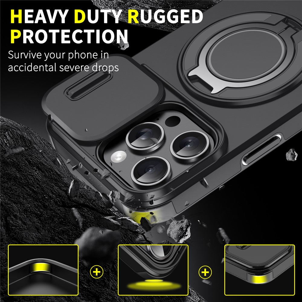 For iPhone 14 Pro Max Magnetic Phone Case Slide Lens Protection Ring Kickstand TPU+PC Cover
