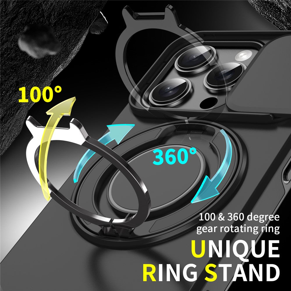 For iPhone 14 Pro Max Magnetic Phone Case Slide Lens Protection Ring Kickstand TPU+PC Cover