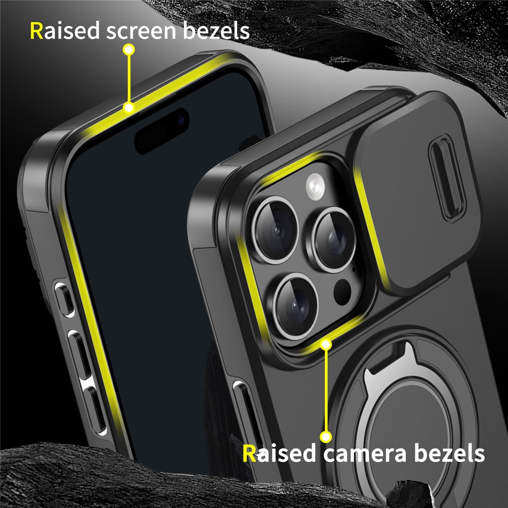 For iPhone 14 Pro Max Magnetic Phone Case Slide Lens Protection Ring Kickstand TPU+PC Cover