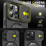 For iPhone 14 Pro Max Magnetic Phone Case Slide Lens Protection Ring Kickstand TPU+PC Cover