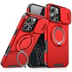 For iPhone 14 Pro Max Magnetic Phone Case Slide Lens Protection Ring Kickstand TPU+PC Cover