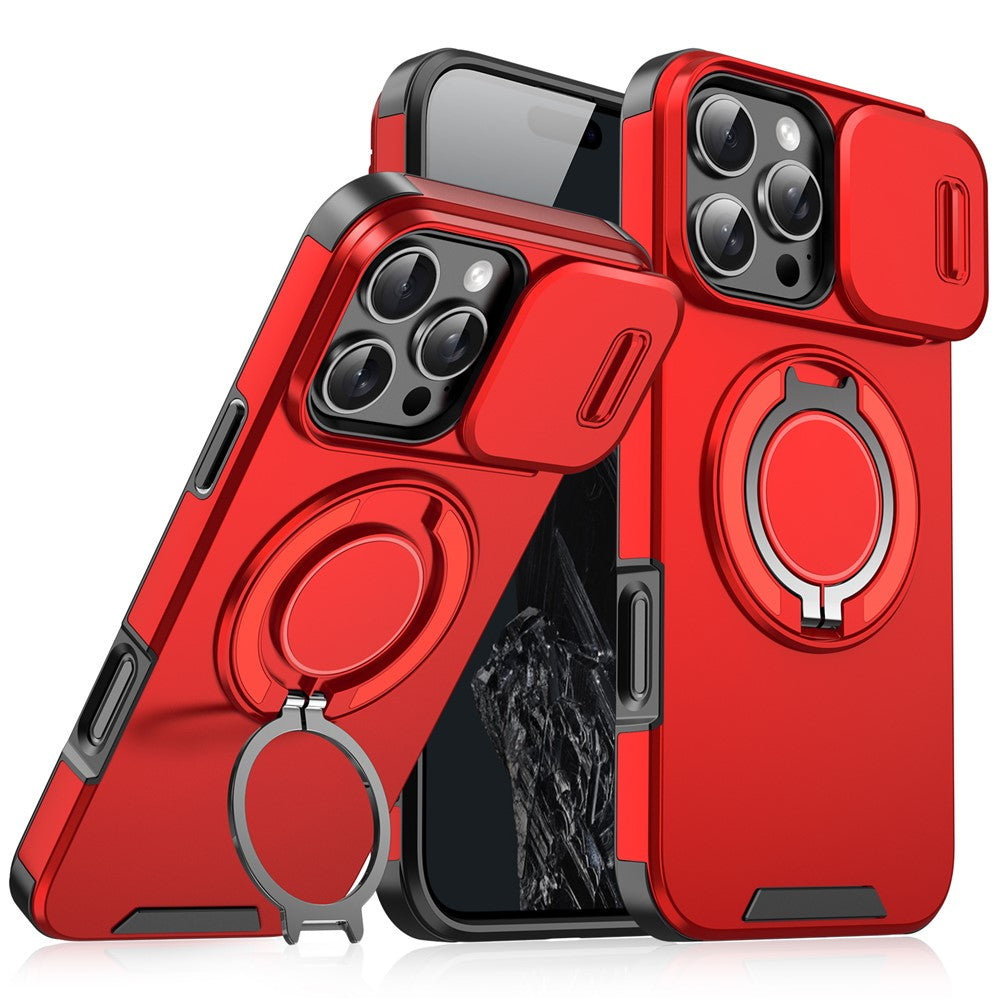 For iPhone 14 Pro Max Magnetic Phone Case Slide Lens Protection Ring Kickstand TPU+PC Cover