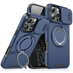 For iPhone 14 Pro Max Magnetic Phone Case Slide Lens Protection Ring Kickstand TPU+PC Cover