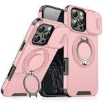 For iPhone 14 Pro Max Magnetic Phone Case Slide Lens Protection Ring Kickstand TPU+PC Cover
