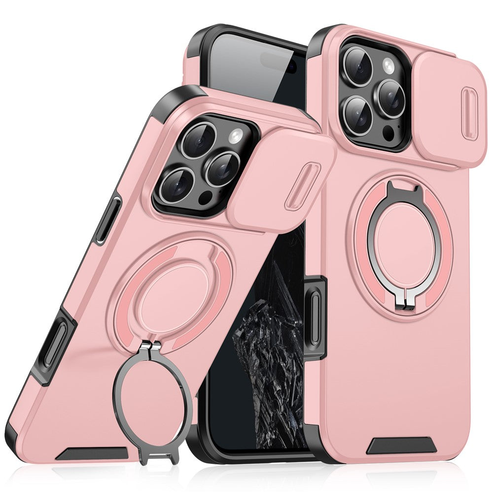 For iPhone 14 Pro Max Magnetic Phone Case Slide Lens Protection Ring Kickstand TPU+PC Cover