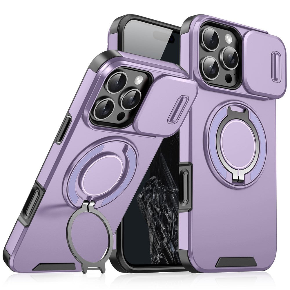 For iPhone 14 Pro Max Magnetic Phone Case Slide Lens Protection Ring Kickstand TPU+PC Cover