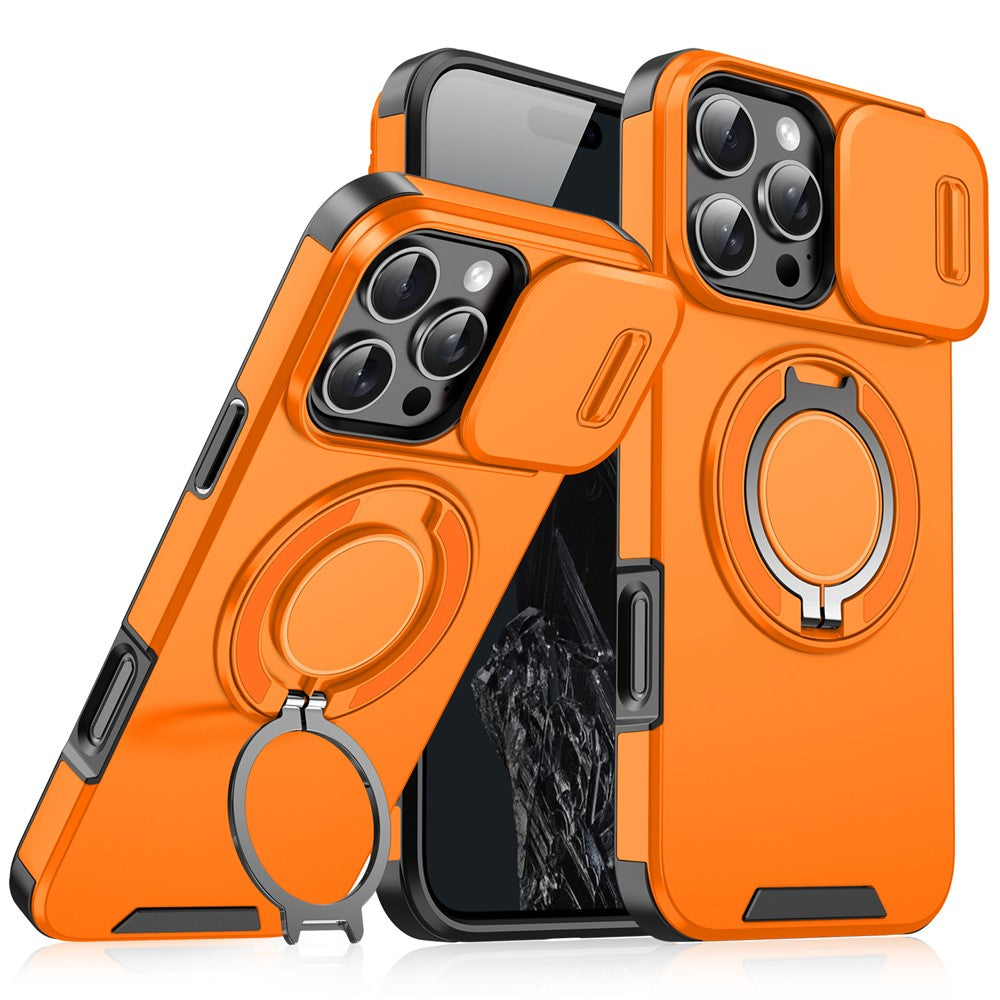 For iPhone 14 Pro Max Magnetic Phone Case Slide Lens Protection Ring Kickstand TPU+PC Cover