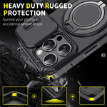 For iPhone 15 Pro Magnetic Phone Case Slide Lens Protection Ring Kickstand TPU+PC Cover