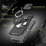 For iPhone 15 Pro Magnetic Phone Case Slide Lens Protection Ring Kickstand TPU+PC Cover
