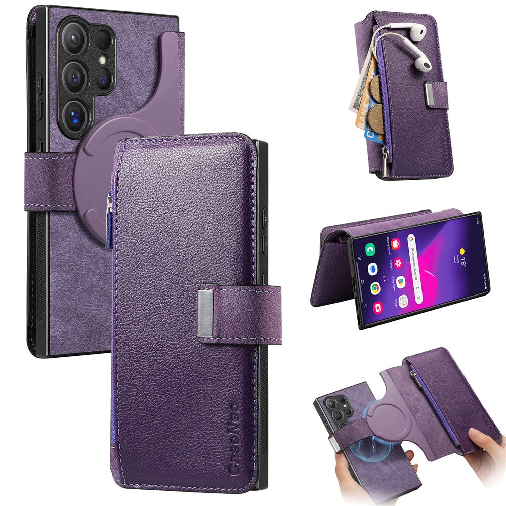 CASENEO MW-02 Til Samsung Galaxy S24 Ultra Cover Lynlåslomme PU Læder Stander Telefon Cover