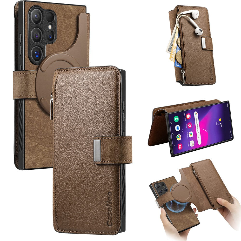 CASENEO MW-02 cover til Samsung Galaxy S24 Ultra med lynlåslomme, PU-læder, stativ og mobilcover