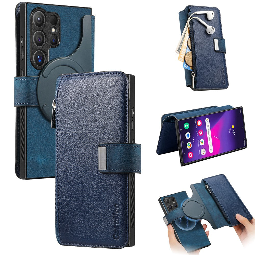 CASENEO MW-02 cover til Samsung Galaxy S24 Ultra med lynlåslomme, PU-læder, stativ og mobilcover
