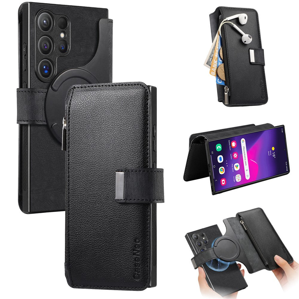 CASENEO MW-02 cover til Samsung Galaxy S24 Ultra med lynlåslomme, PU-læder, stativ og mobilcover