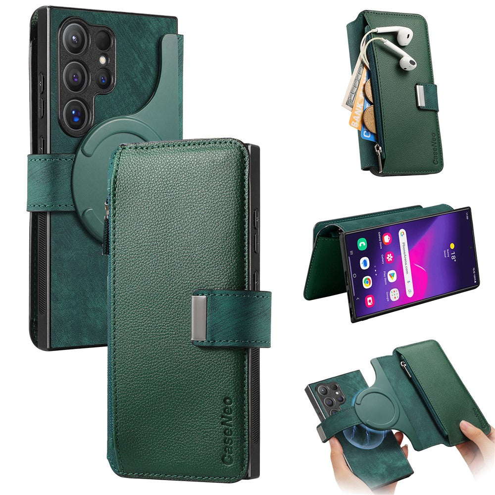 CASENEO MW-02 cover til Samsung Galaxy S24 Ultra med lynlåslomme, PU-læder, stativ og mobilcover