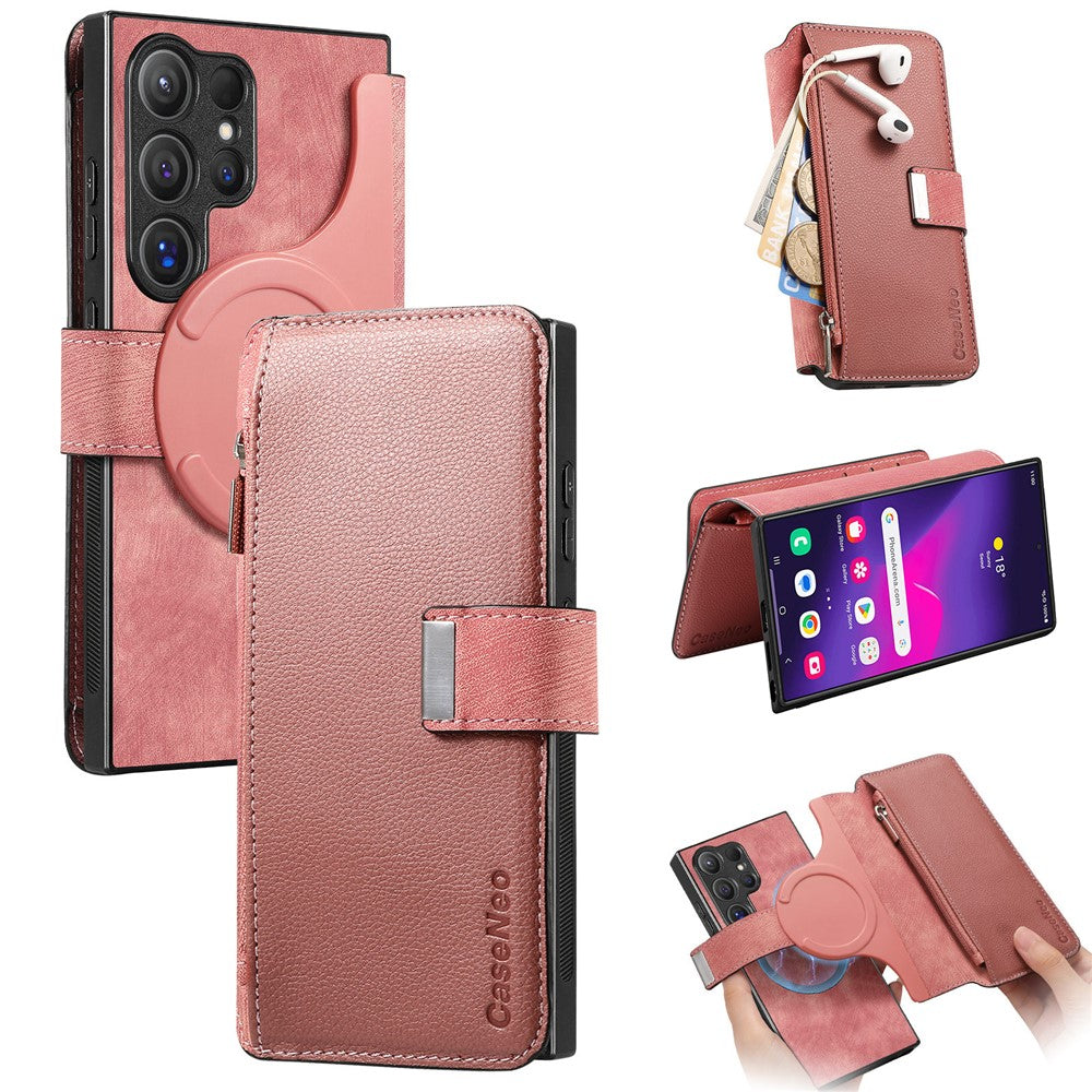 CASENEO MW-02 cover til Samsung Galaxy S24 Ultra med lynlåslomme, PU-læder, stativ og mobilcover