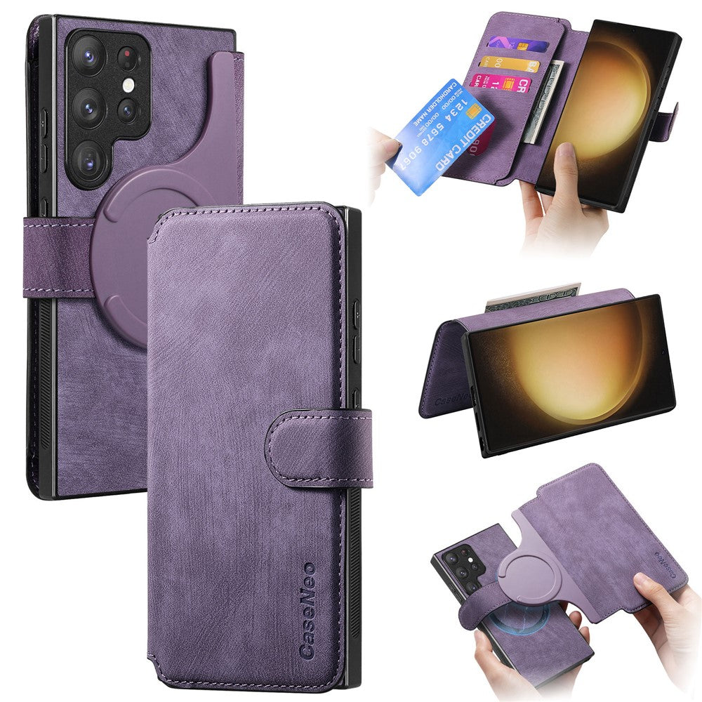 For Samsung Galaxy S23 Ultra Magnetisk Cover CASENEO Aftageligt Læder Telefon Pung Cover