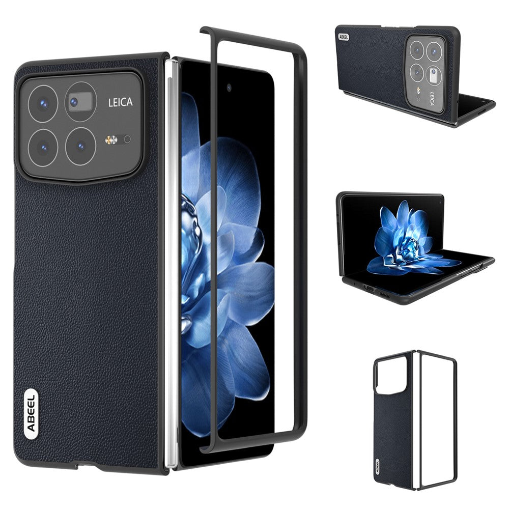 ABEEL For Xiaomi Mix Fold 4 5G Case Genuine Cow Leather PC Phone Cover Black Edge