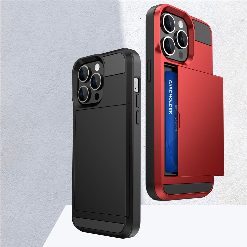 Til iPhone 16 Pro Cover med Skydbar Kortlomme PC+TPU Telefonbagside