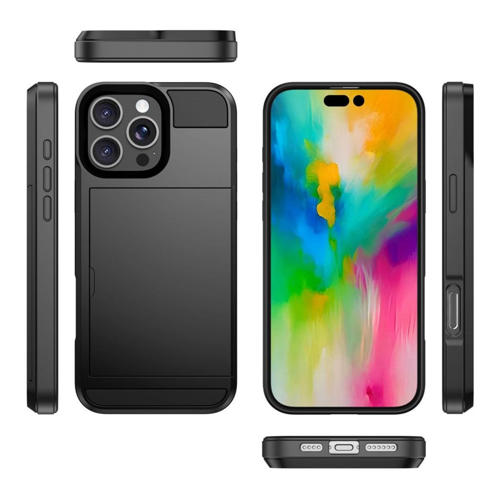 Til iPhone 16 Pro Cover med Skydbar Kortlomme PC+TPU Telefonbagside