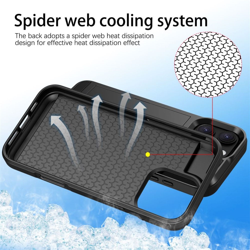 Til iPhone 16 Pro Cover med Skydbar Kortlomme PC+TPU Telefonbagside