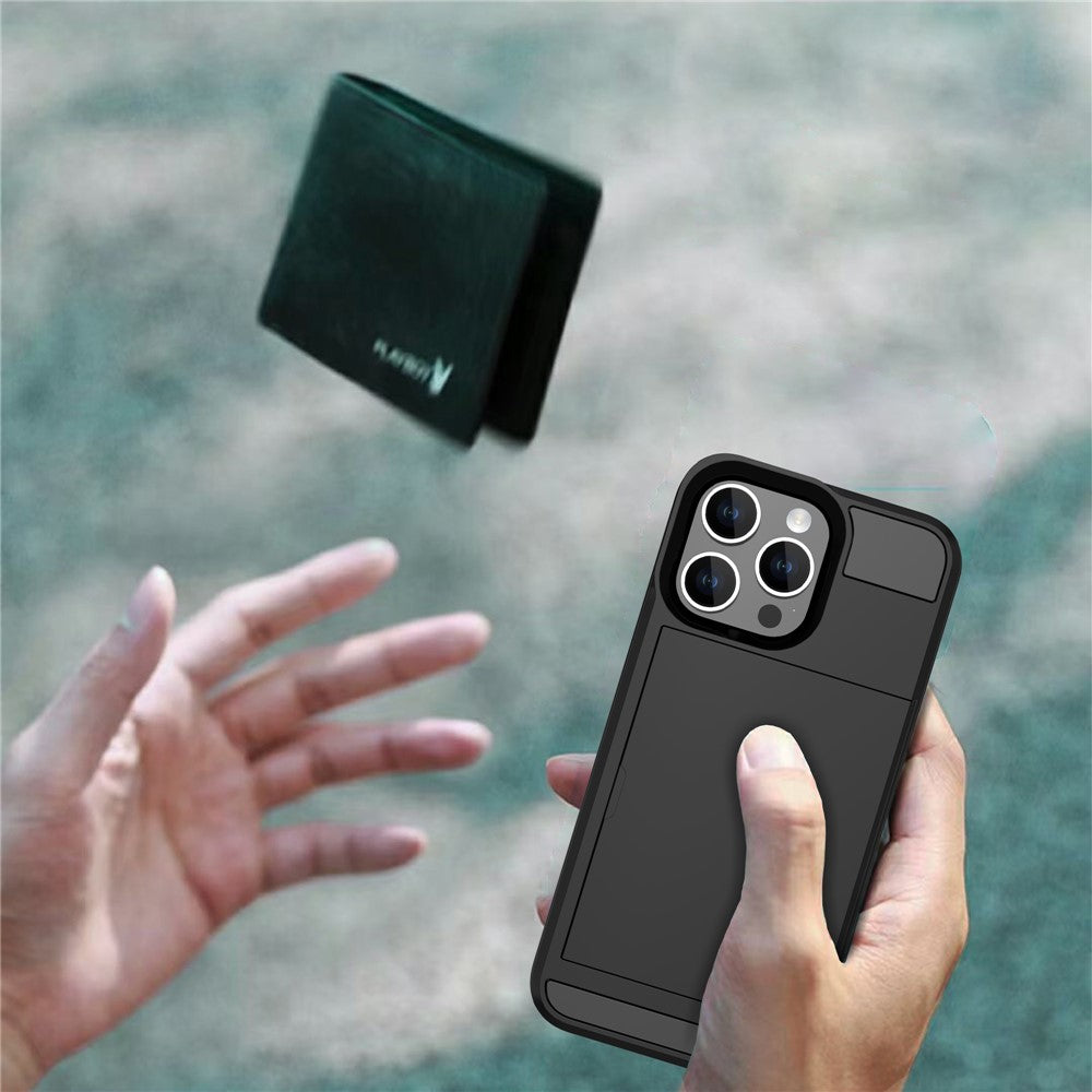 Til iPhone 16 Pro Cover med Skydbar Kortlomme PC+TPU Telefonbagside