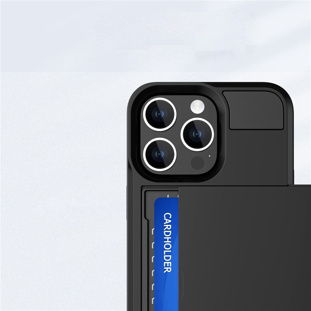 Til iPhone 16 Pro Cover med Skydbar Kortlomme PC+TPU Telefonbagside