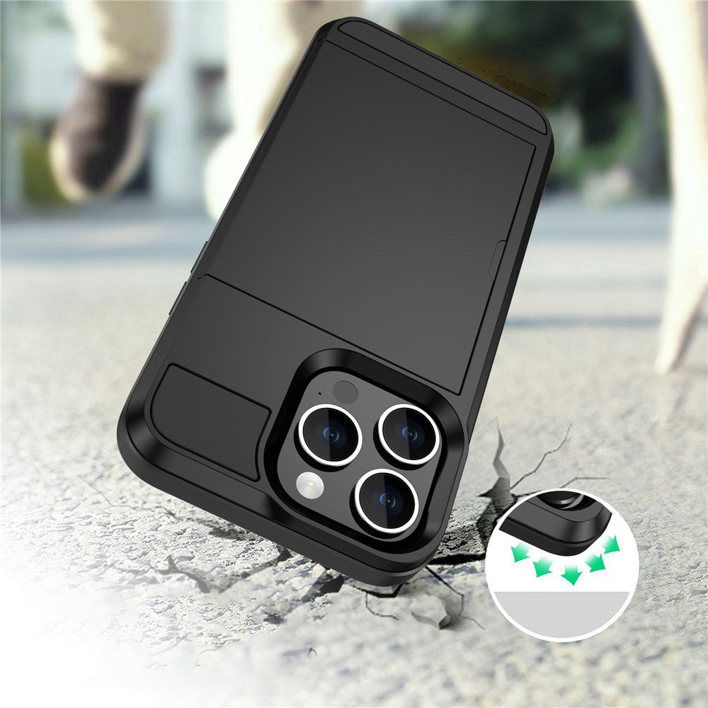 Til iPhone 16 Pro Cover med Skydbar Kortlomme PC+TPU Telefonbagside