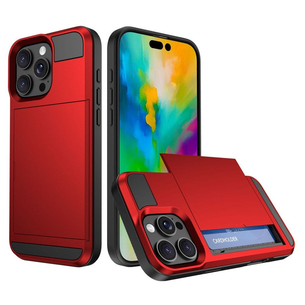Til iPhone 16 Pro Cover med Skydbar Kortlomme PC+TPU Telefonbagside