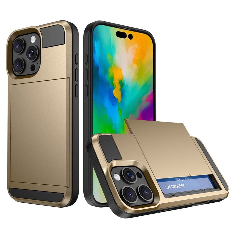 Til iPhone 16 Pro Cover med Skydbar Kortlomme PC+TPU Telefonbagside