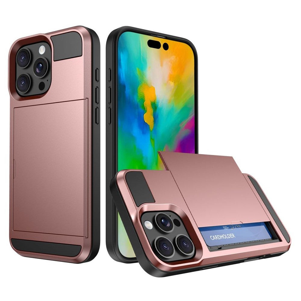 Til iPhone 16 Pro Cover med Skydbar Kortlomme PC+TPU Telefonbagside