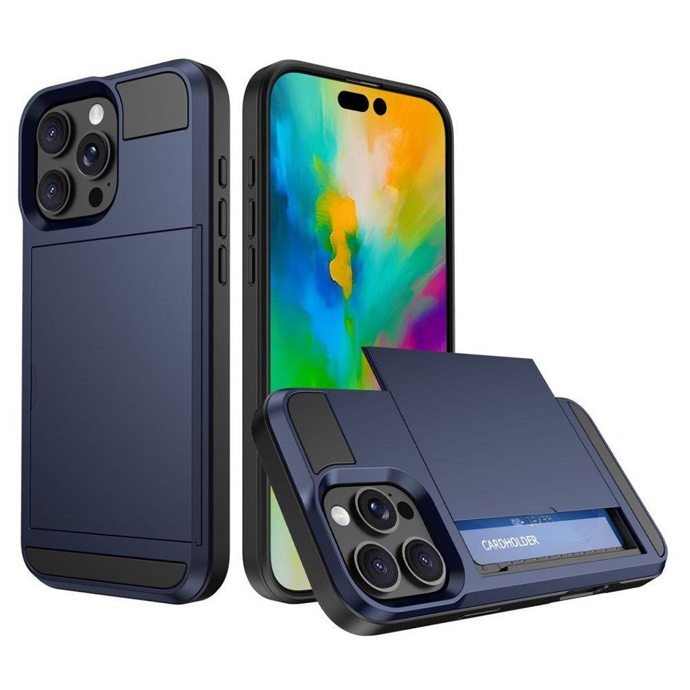 For iPhone 16 Pro Max Case with Sliding Card Holder PC+TPU Phone Back Cover