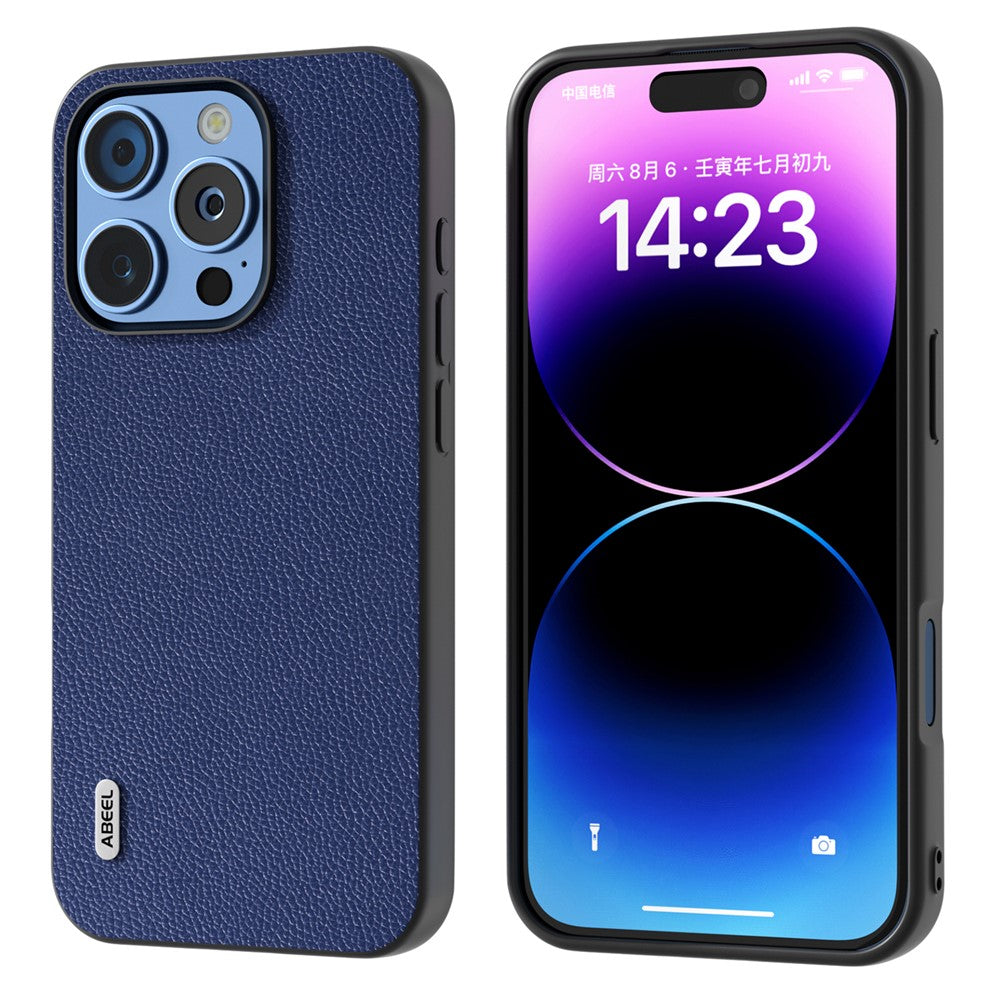 ABEEL For iPhone 16 Pro Max Case Litchi Texture Genuine Cow Leather+PC Phone Cover