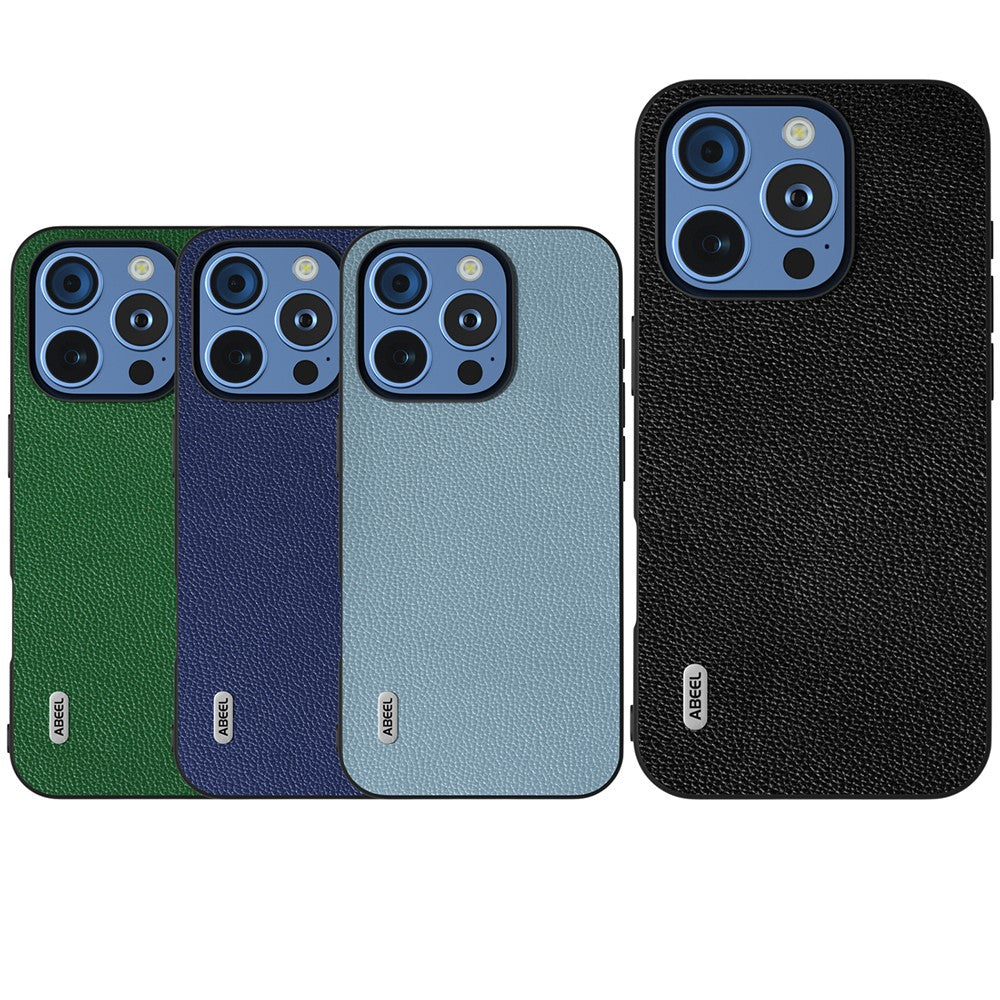 ABEEL For iPhone 16 Pro Max Case Litchi Texture Genuine Cow Leather+PC Phone Cover