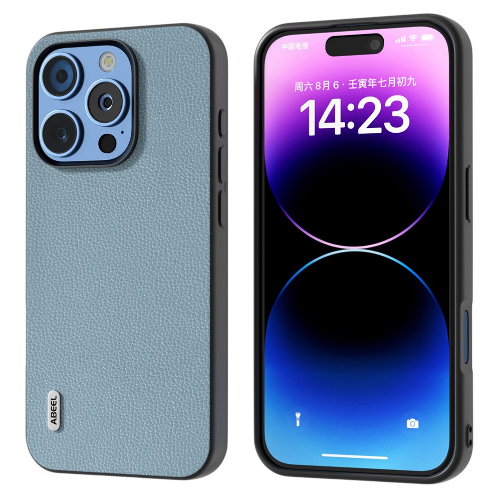 ABEEL For iPhone 16 Pro Max Case Litchi Texture Genuine Cow Leather+PC Phone Cover