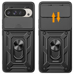 Til Google Pixel 9 Pro / Pixel 9 cover med skydelåg til kamera, PC+TPU Kickstand telefoncover