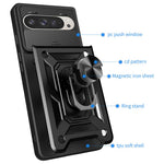 Til Google Pixel 9 Pro / Pixel 9 cover med skydelåg til kamera, PC+TPU Kickstand telefoncover