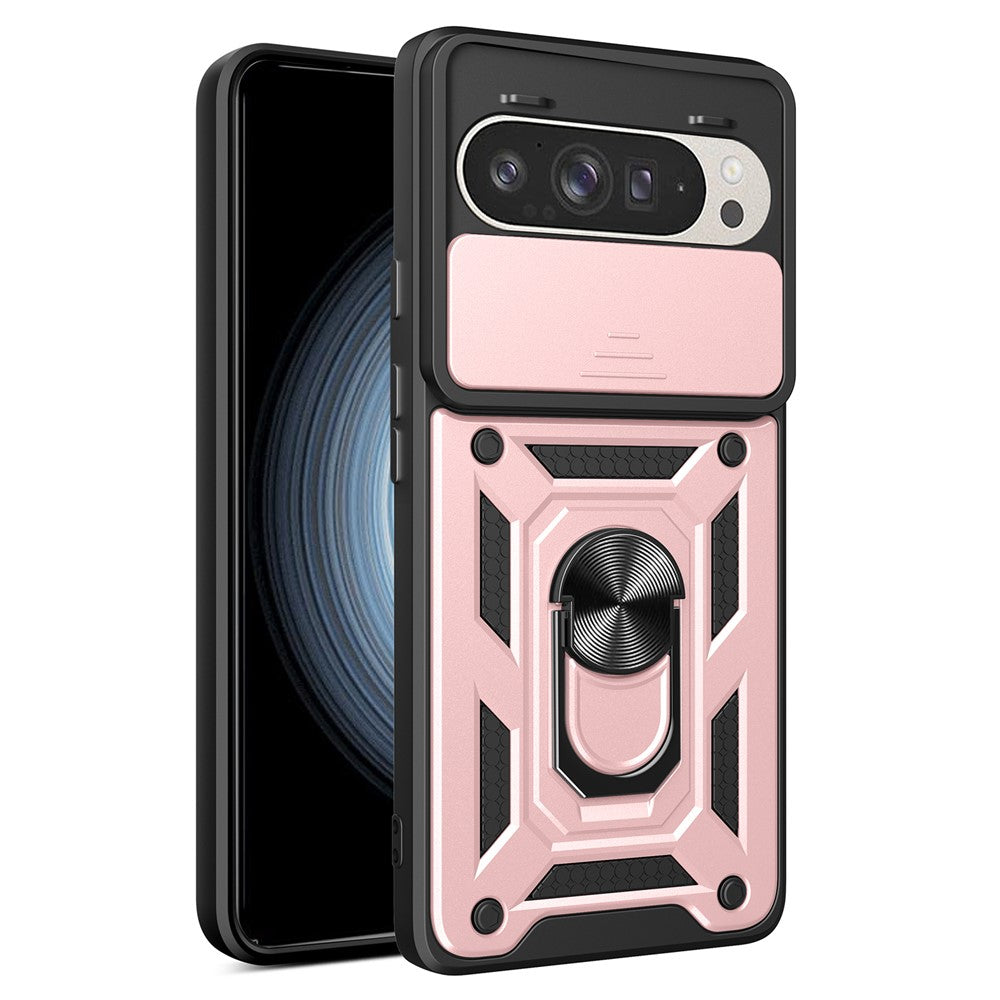 Til Google Pixel 9 Pro / Pixel 9 cover med skydelåg til kamera, PC+TPU Kickstand telefoncover