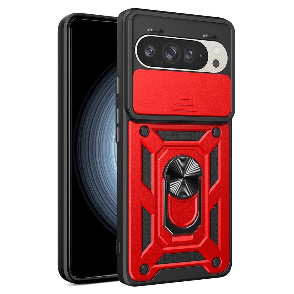 Til Google Pixel 9 Pro / Pixel 9 cover med skydelåg til kamera, PC+TPU Kickstand telefoncover